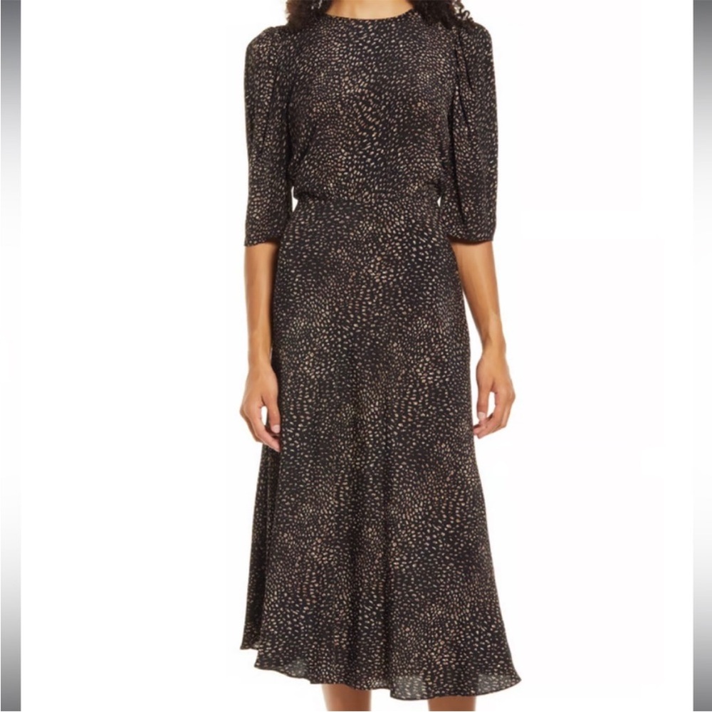 Halogen Black Midi Dress with Dot Print